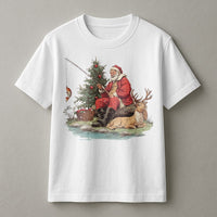 Vintage Outdoorsy Holiday T-Shirt, Fishing Santa Christmas T-Shirt, Humorous Fisherman Graphic T-Shirt, Santa Claus Fishing Xmas Tee
