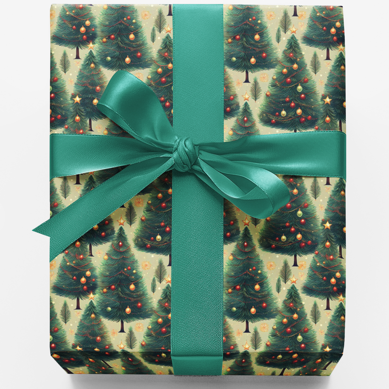 Festive Tree Gift Wrap, Layered Pine Christmas Wrapping Paper, Green Evergreen Tree Wrapping Paper, Holiday Gift Wrap, Xmas Wrapping Paper