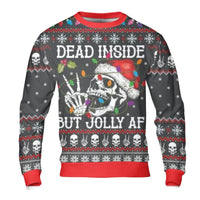 Humorous Christmas Skull Holiday Sweater, Dead Inside but Jolly AF Sweatshirt, Sarcastic Gothic Xmas Crewneck, Spooky Holiday Pullover
