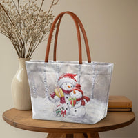 Winter Forest Illustration Shoulder Bag, Christmas Snowman Tote Bag, Holiday Snow Scene Handbag, Festive Adorable Christmas Present Tote Bag