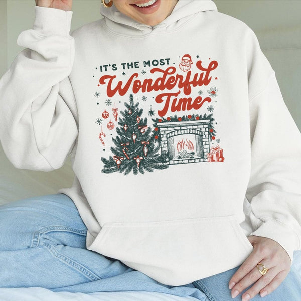 Retro Its the Most Wonderful Time Hoodie, Christmas Tree Hoodie, Holiday Graphic Hooded Sweatshirt, Comfy Winter Pullover Hoo