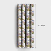 Coastal Village Holiday Gift Wrap, Mediterranean Christmas Wrapping Paper, Watercolor European Town Wrapping Paper