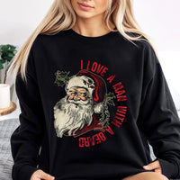Retro Santa Graphic Crewneck, I Love A Man with A Beard Sweatshirt, Humorous Xmas Pullover, Holiday Humor Jumper, Christmas Present for Her