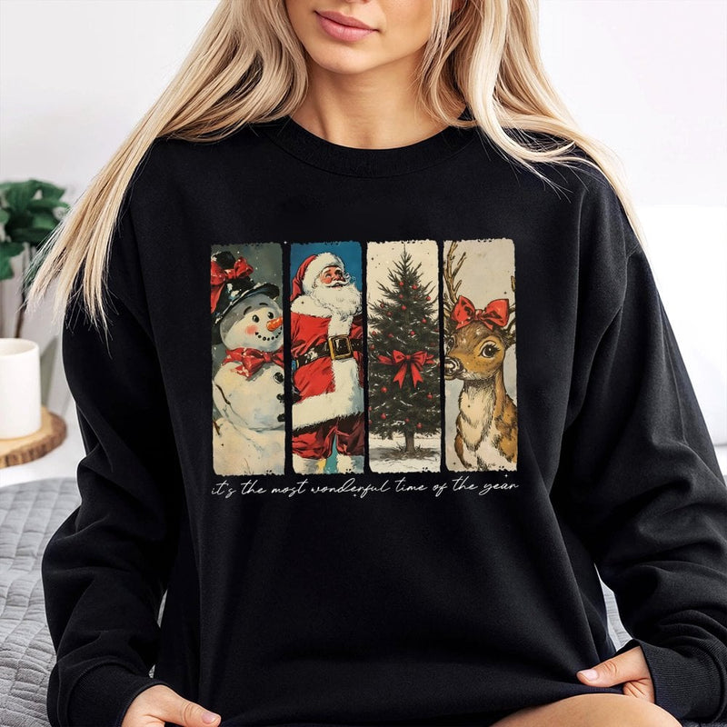 Retro Santa Snowman Reindeer Sweater, Vintage Christmas Sweatshirt, Nostalgic Holiday Graphic Pullover, Winter Xmas Crewneck, Christmas Present