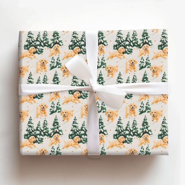 Winter Puppy Gift Wrap, Golden Retriever Christmas Wrapping Paper, Watercolor Dog Wrapping Paper, Holiday Dog Lover Xmas Wrap
