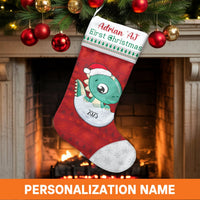 Custom First Christmas Stocking 2025, Baby Dinosaur Christmas Stocking, Kids Holiday Stocking, Adorable Dino Mantel Decor, Personalized Present