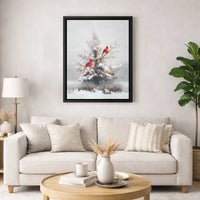 Snowy Christmas Tree Berries Canvas Print, Red Cardinal Winter Wall Art, Holiday Seasonal Decor, Nature Digital Download Canvas