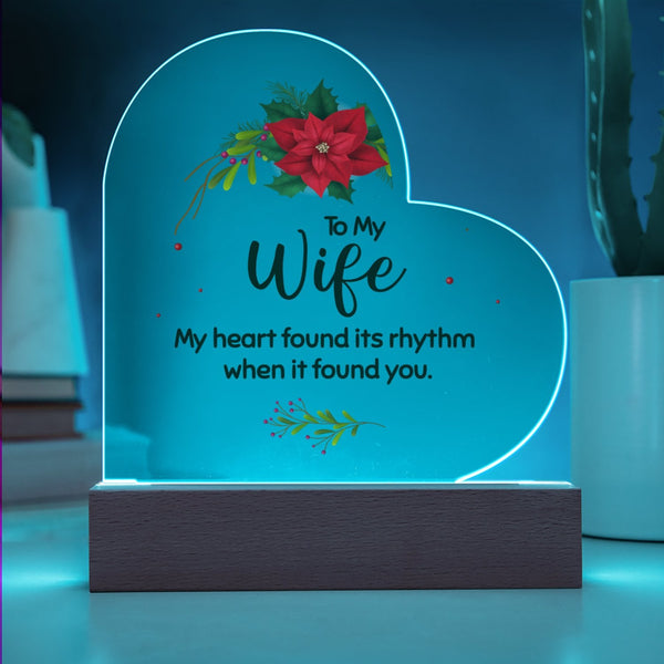 Poinsettia LED Night Light Plaque, To My Wife Christmas Heart Acrylic Plaque, Romantic Wife Acrylic Heart Plaque, Holiday Pre