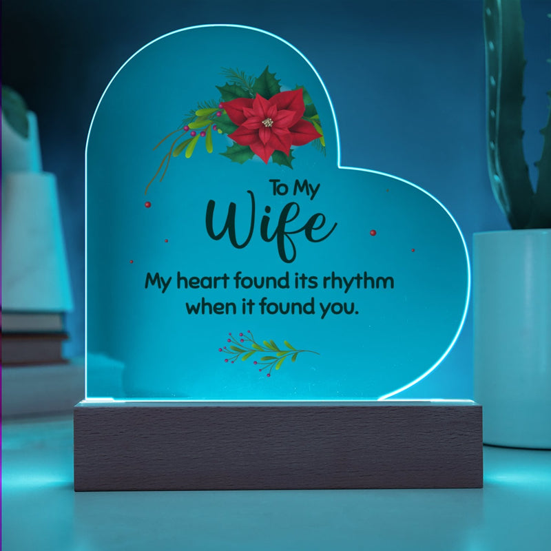Poinsettia LED Night Light Plaque, To My Wife Christmas Heart Acrylic Plaque, Romantic Wife Acrylic Heart Plaque, Holiday Present for Her