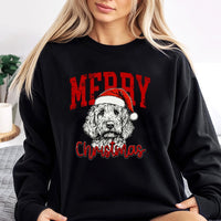 Santa Hat Dog Holiday Sweatshirt, Labradoodle Christmas Sweatshirt, Doodle Dog Mom Xmas Sweater, Adorable Winter Pet Lover Crewneck Present