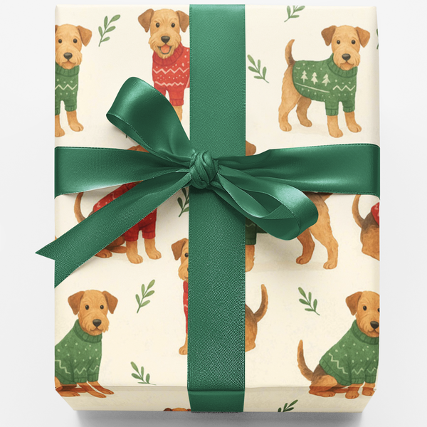Adorable Holiday Dog Gift Wrap, Airedale Terrier Wrapping Paper, Festive Puppy Wrapping Paper, Dog Lover Christmas Gift Wrap 