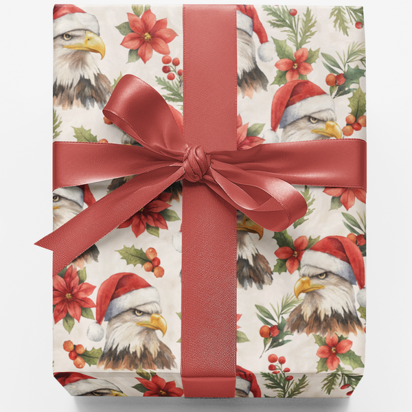 Santa Hat Patriotic Gift Wrap, Holiday Majesty Eagle Wrapping Paper, Christmas Bird Present Paper Roll, Winter Holiday Gift W
