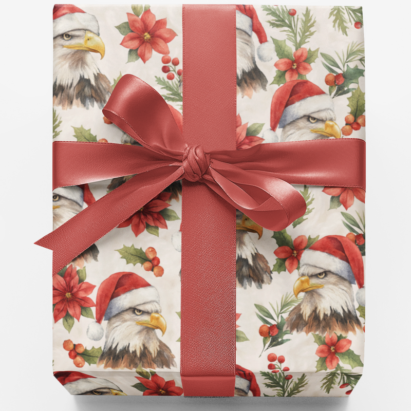 Santa Hat Patriotic Gift Wrap, Holiday Majesty Eagle Wrapping Paper, Christmas Bird Present Paper Roll, Winter Holiday Gift Wrapping Paper