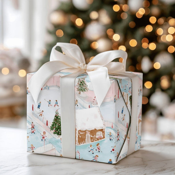 Winter Rink Christmas Gift Wrap, Ice Hockey Gingerbread Village Wrapping Paper, Holiday Ice Skating Wrapping Paper Roll, Past