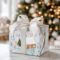 Winter Rink Christmas Gift Wrap, Ice Hockey Gingerbread Village Wrapping Paper, Holiday Ice Skating Wrapping Paper Roll, Pastel Present Wrap