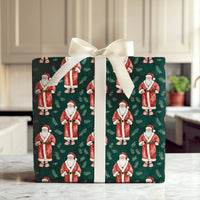 Dark Green Pine Holiday Gift Wrap, Watercolor Santa Claus Wrapping Paper, Vintage Christmas Wrapping Paper, Festive Winter Season Gift Wrap