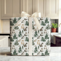 Snowy Forest Kitten Gift Wrap, Watercolor Cat Wrapping Paper, Winter Holiday Cat Wrapping Paper, Christmas Kitten Gift Wrapping Paper
