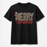 Santa Hat Holiday Shirt, Leopard Print Merry Christmas T-Shirt, Retro Xmas Graphic Tee, Festive Winter Holiday T-Shirt