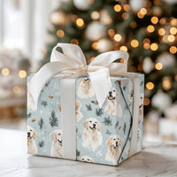Winter Snowflake Dog Holiday Gift Wrap, Golden Retriever Christmas Wrapping Paper, Pine Berry Dog Lover Present Paper, Festive Gift Wrap