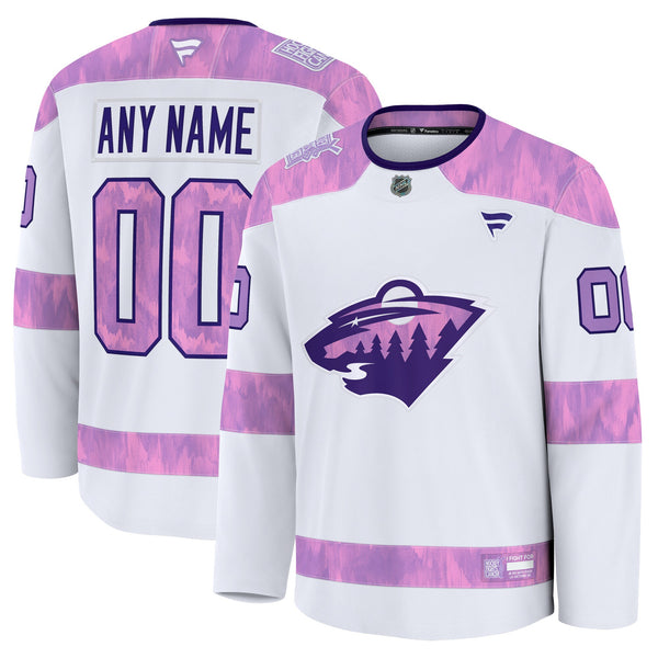 Minnesota Wild White 2024 Hockey Fights Cancer Custom Practice Jersey