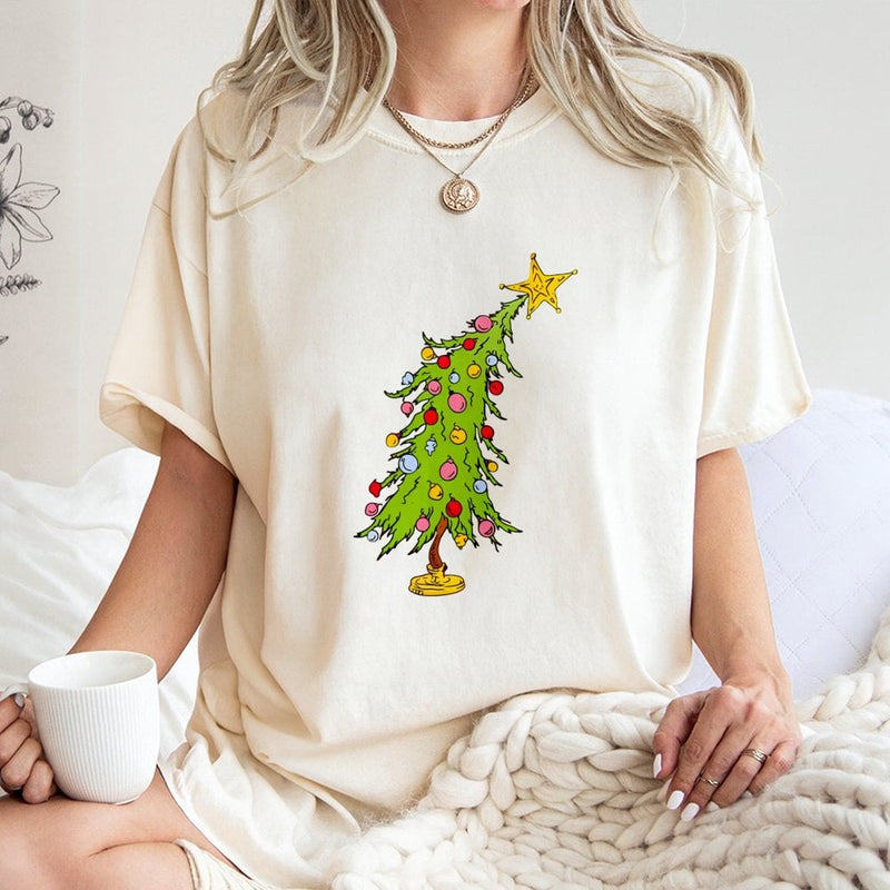 Hand Drawn Holiday Shirt, Whimsical Christmas Tree T-Shirt, Festive Winter Graphic Tee, Adorable Christmas Tree T-Shirt, Holiday Present for Her