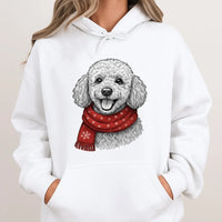 Festive Dog Scarf Sweatshirt, Poodle Christmas Hoodie, Adorable Puppy Winter Hooded Pullover, Retro Holiday Dog Lover Hoodie, Poodle Mom Present