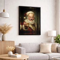 Humorous Christmas Canvas Print, Santa Claus Whiskey Canvas Art, Santa Holiday Wall Art, Humorous Xmas Portrait Canvas, Holiday Present for Him