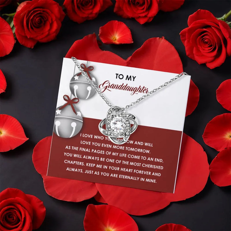 CZ Crystal Love Knot Pendant, Granddaughter Love Knot Necklace, Granddaughter Jewelry Necklace, Christmas Present Love Knot Necklace for Her