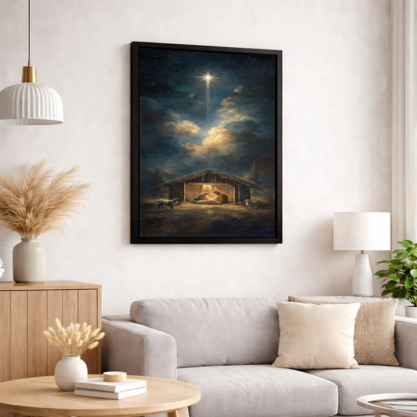 Silent Night Bethlehem Star Canvas, Nativity Scene Canvas Print, Holy Family Christmas Canvas Art, Religious Holiday Wall Dec