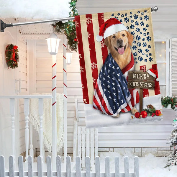 Patriotic Santa Hat Dog American Flag, Golden Retriever Christmas Garden Flag, Double-Sided Holiday Golden Yard Flag, Dog Lov