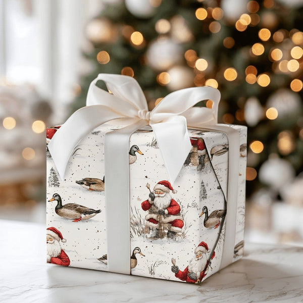 Mallard Duck Christmas Gift Wrap, Duck Hunting Santa Wrapping Paper, Winter Hunter Shotgun Wrapping Paper, Rustic Outdoor Gif