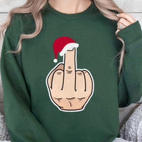 Humorous Sarcastic Christmas Crewneck, Santa Hat Middle Finger Sweatshirt, Rude Holiday Party Pullover, Adult Humor Xmas Gag Sweatshirt