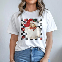Vintage Checkered Santa Shirt, Retro Santa T-Shirt, Festive Holiday Graphic Tee, 90s Christmas Santa T-Shirt, Adorable Winter Present for Women