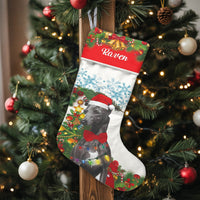 Custom Name Dog Lover Holiday Stocking, Personalized Greyhound Christmas Stocking, Adorable Sighthound Winter Stocking, Fireplace Mantle Decor