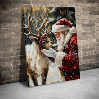 Winter Forest Canvas Wall Art, Santa Claus Reindeer Canvas Print, Festive Christmas Canvas Decor, Holiday Wall Hanging, Winter Xmas Present