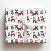 Winter Dog Gift Wrap Roll, Siberian Husky Christmas Wrapping Paper, Adorable Puppy Holiday Wrapping Paper, Husky Pet Lover Christmas Gift Wrap