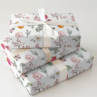 Watercolor Poinsettia and Floral Gift Wrap, Pink Christmas Wrapping Paper, Winter Botanical Gift Wrapping Paper