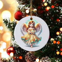 Heavenly Holiday Ceramic Keepsake, Adorable Angel Little Girl with Star Christmas Ornament, Festive Tree Decor, Religious Xmas Present
