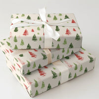 Festive Christmas Tree Gift Wrap, Watercolor Pine Tree Wrapping Paper, 90 GSM Holiday Present Paper, Rustic Winter Wrapping Supplies