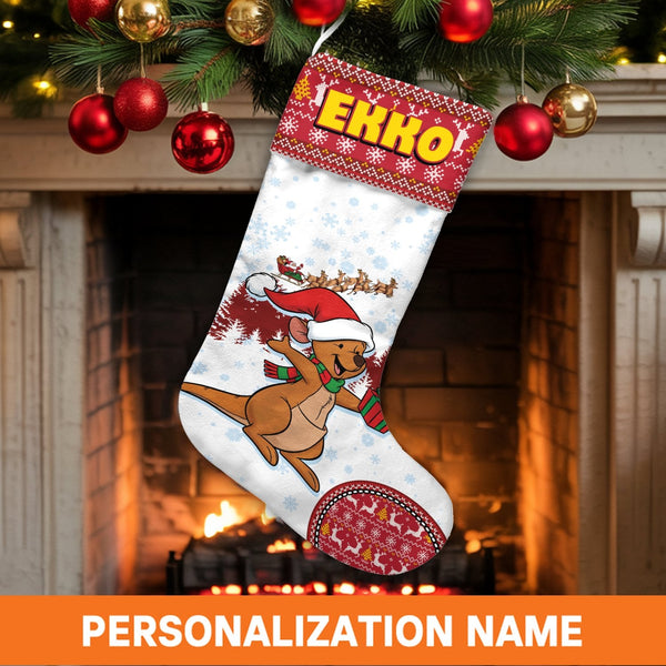 Adorable Joey Australia Christmas Stocking, Personalized Kangaroo Christmas Stocking, Custom Name Holiday Stocking, Kids Anim
