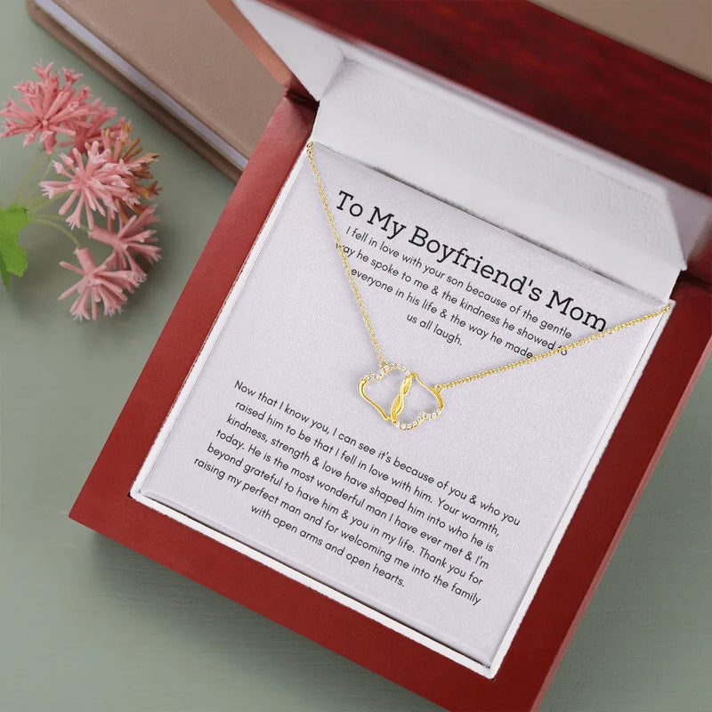 10K Solid Gold Diamond Pendant, Boyfriend Mom Everlasting Love Heart Necklace, Bonus Mom Love Necklace, Christmas Present for Boyfriend Mother