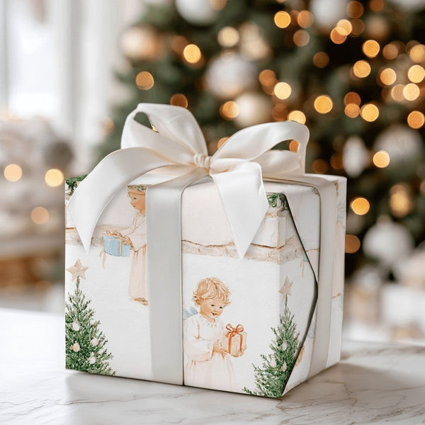 Vintage Angel Holiday Gift Wrap, Watercolor Christmas Angel Wrapping Paper, Religious Christmas Paper, Angelic Holiday Wrappi