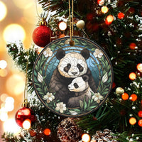 Mama and Baby Panda Ornament, Stained Glass Panda Christmas Ornament, Animal Lover Ceramic Ornament, Adorable Wildlife Holiday Tree Decor Present