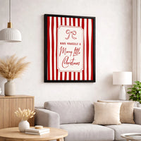 Farmhouse Holiday Canvas Print, Merry Little Christmas Canvas Wall Art, Red Striped Christmas Canvas, Festive Winter Wall Decor, Xmas Present