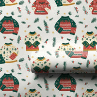 Holiday Pine and Berries Gift Wrap, Ugly Christmas Sweater Wrapping Paper, Festive Winter Sweaters Paper Roll, Adorable Xmas Wrapping Paper