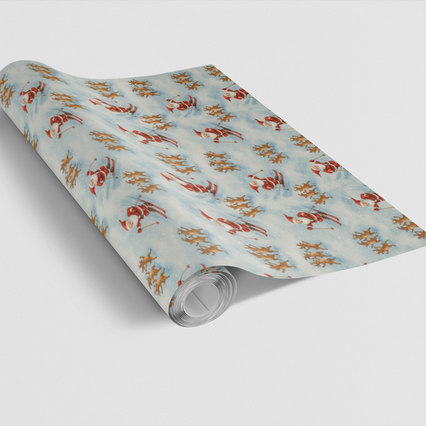 Vintage Christmas Gift Wrap, Skiing Santa Wrapping Paper, Retro Snow Sports Wrapping Paper, Winter Holiday Gift Wrap