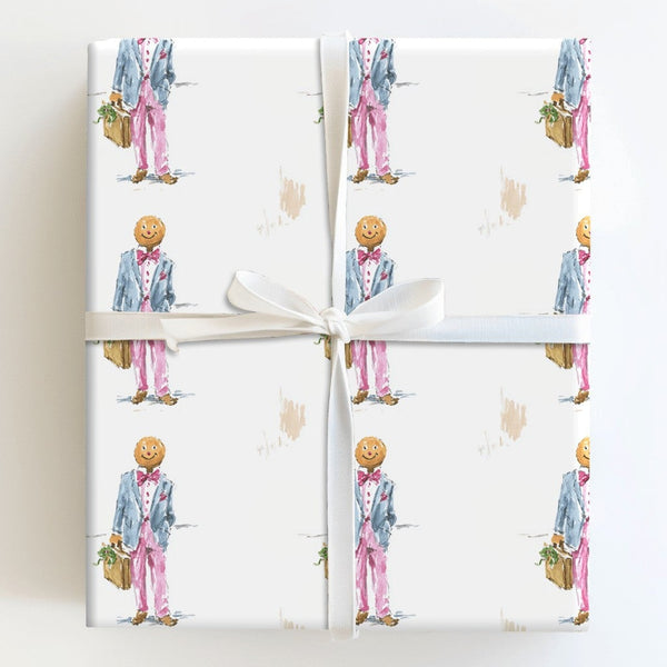 Preppy Christmas Gift Wrap, Dapper Gingerbread Man Wrapping Paper, Traveling Gingerbread Wrapping Paper, Whimsical Holiday Wr