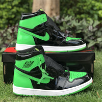 High Top Sneakers, Black Green Colorway, Patent Leather Footwear, Lace Up Design, Casual Gift for Sneaker Fans