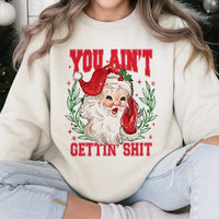Humorous Retro Santa Sweatshirt, You Ain't Gettin Shit Sweatshirt, Naughty List Xmas Crewneck, Humor Holiday Pullover, Adult Christmas Sweater
