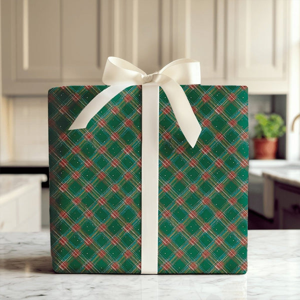 Traditional Tartan Gift Wrap, Christmas Plaid Wrapping Paper, Green and Red Holiday Wrapping Paper, Classic Winter Gift Wrap 